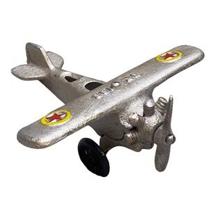 Cast Iron Airplane Toy Silver‎ Biplane